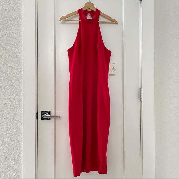 Dress the Population Women's Eden Halter Neck Bodycon Dress Rouge Red Size M NWT - Picture 2 of 9